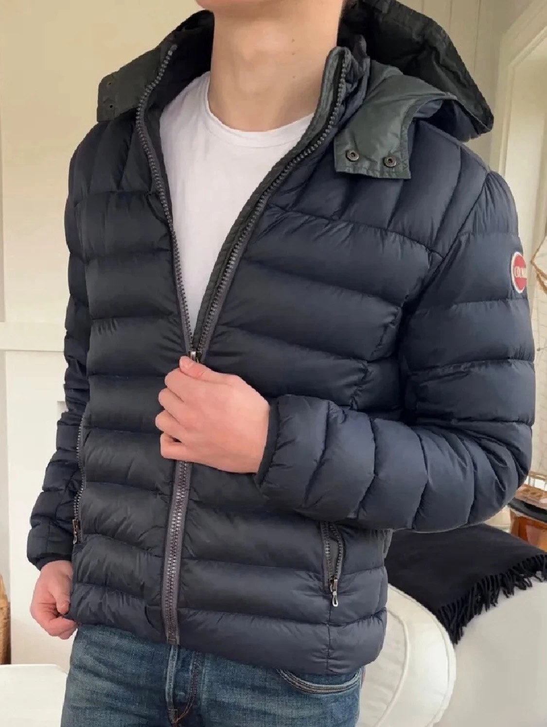 Mörkblå Colmar dunjacka med huva - 1