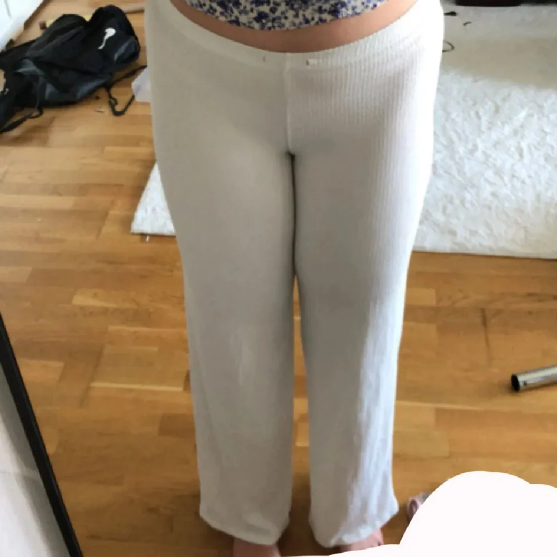 Vita ribbade byxor - 4