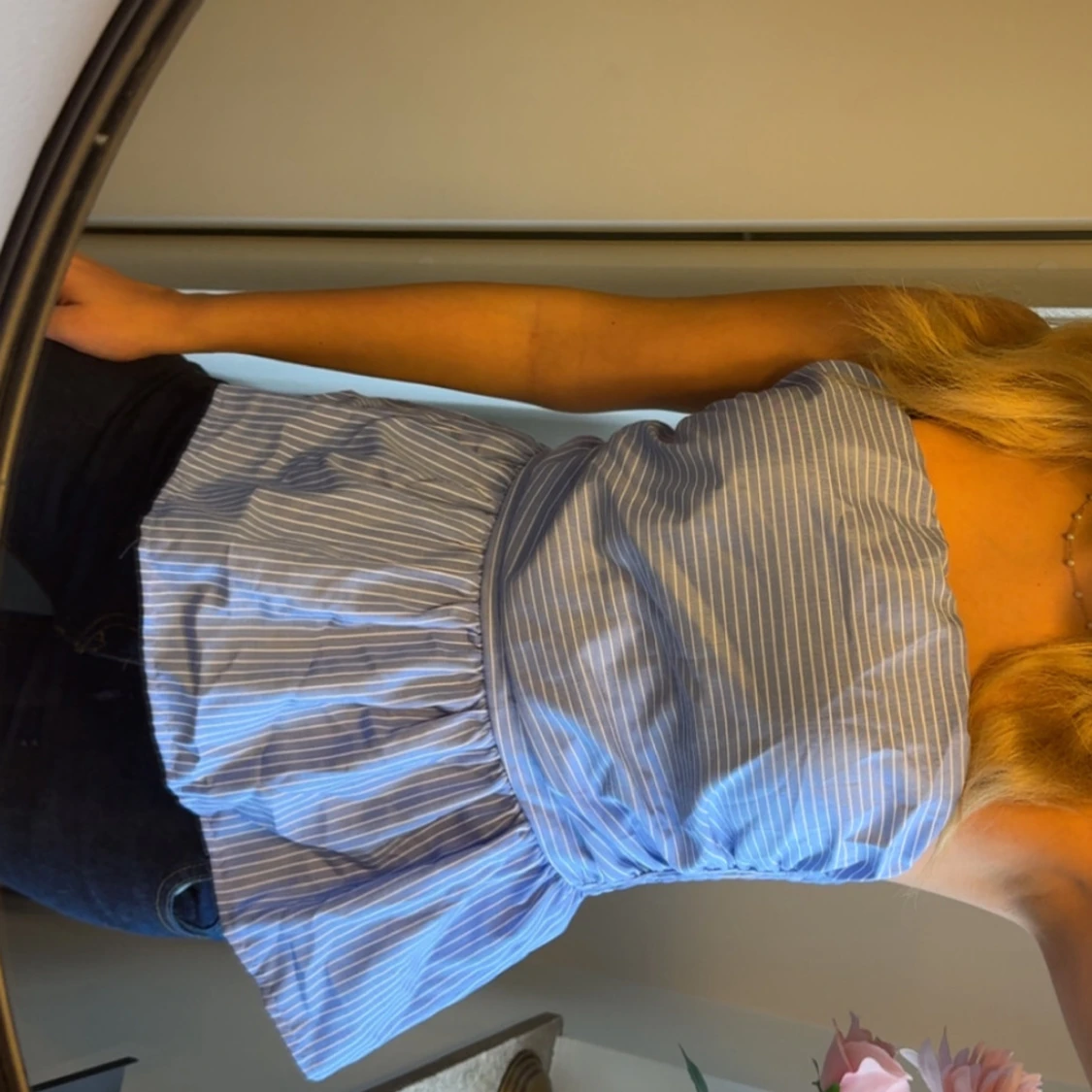 Blå randig bandeau tubtopp - 1