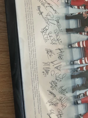 Röd hockeytavla Frölunda Indians - Röd hockeytavla från Frölunda Indians 98/99 med klubbens logga framtill. Västen har en klassisk sportig look med vita och svarta detaljer och är tillverkad i ett syntetmaterial. Perfekt för dig som gillar hockey och vill sticka ut med en ikonisk supporterstil. signerad 