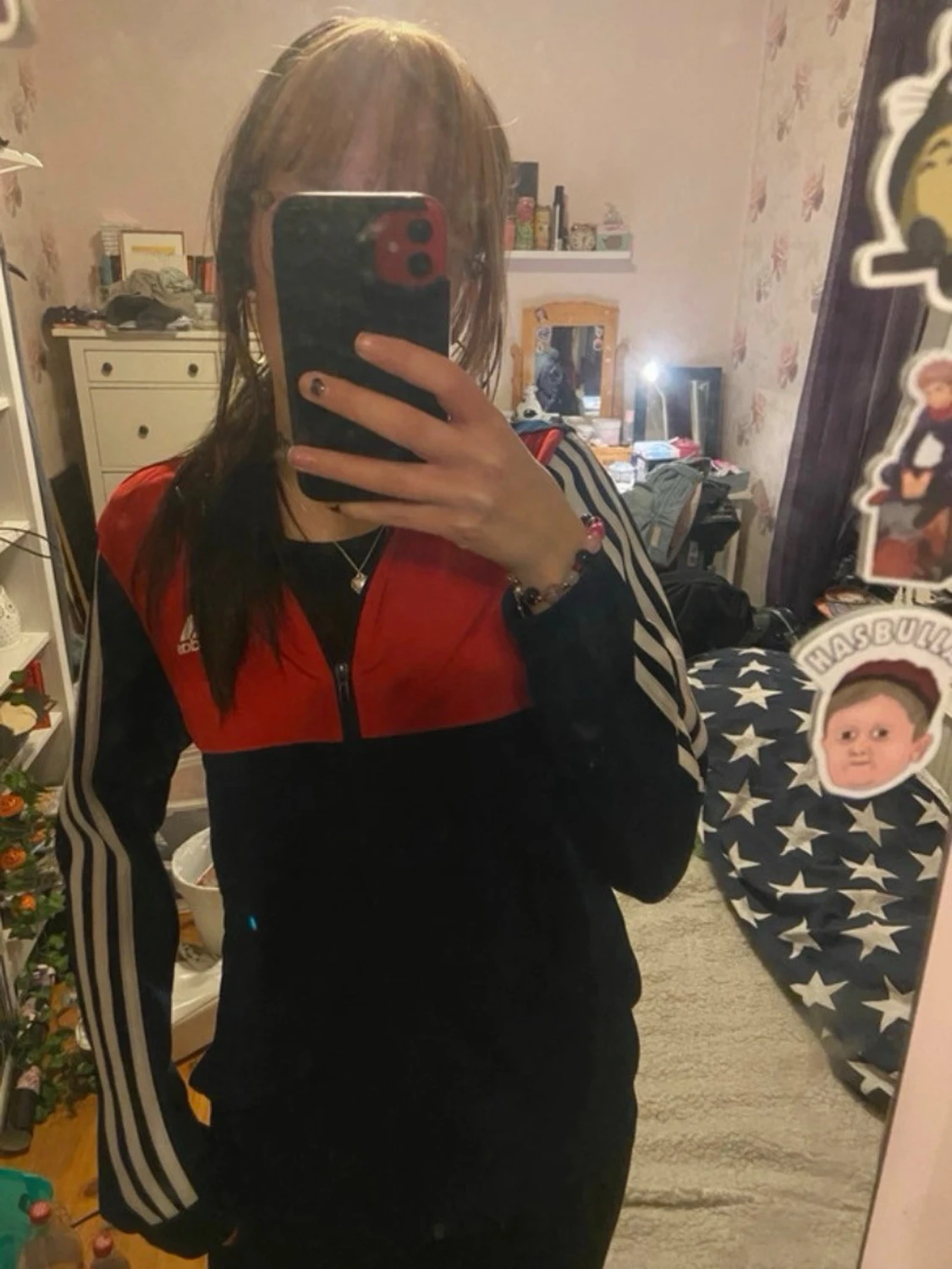 Adidas ziptröja röd och marinblå - 1