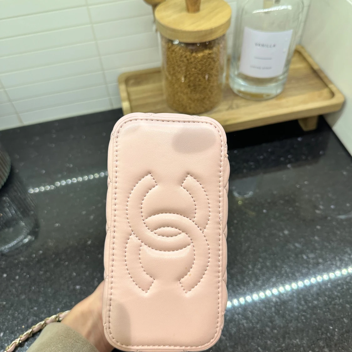 Rosa quiltad handväska - 4