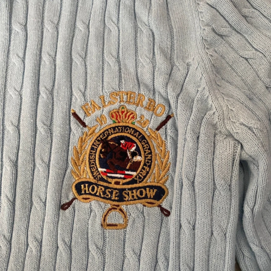 Ljusblå kabelstickad tröja falsterbo hs  - 1