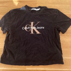 Svart Calvin Klein Jeans t-shirt - Svart t-shirt från Calvin Klein Jeans med klassisk logga i beige och vitt framtill samt diskret CK-tryck på ärmen. Modellen är kortärmad och har en normal passform. Tillverkad i mjuk bomull som är skön mot huden. Perfekt för en clean och stilren look.