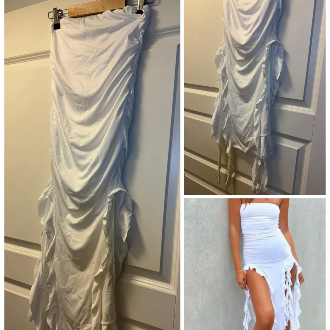 Vit långklänning med volang och slits - 1