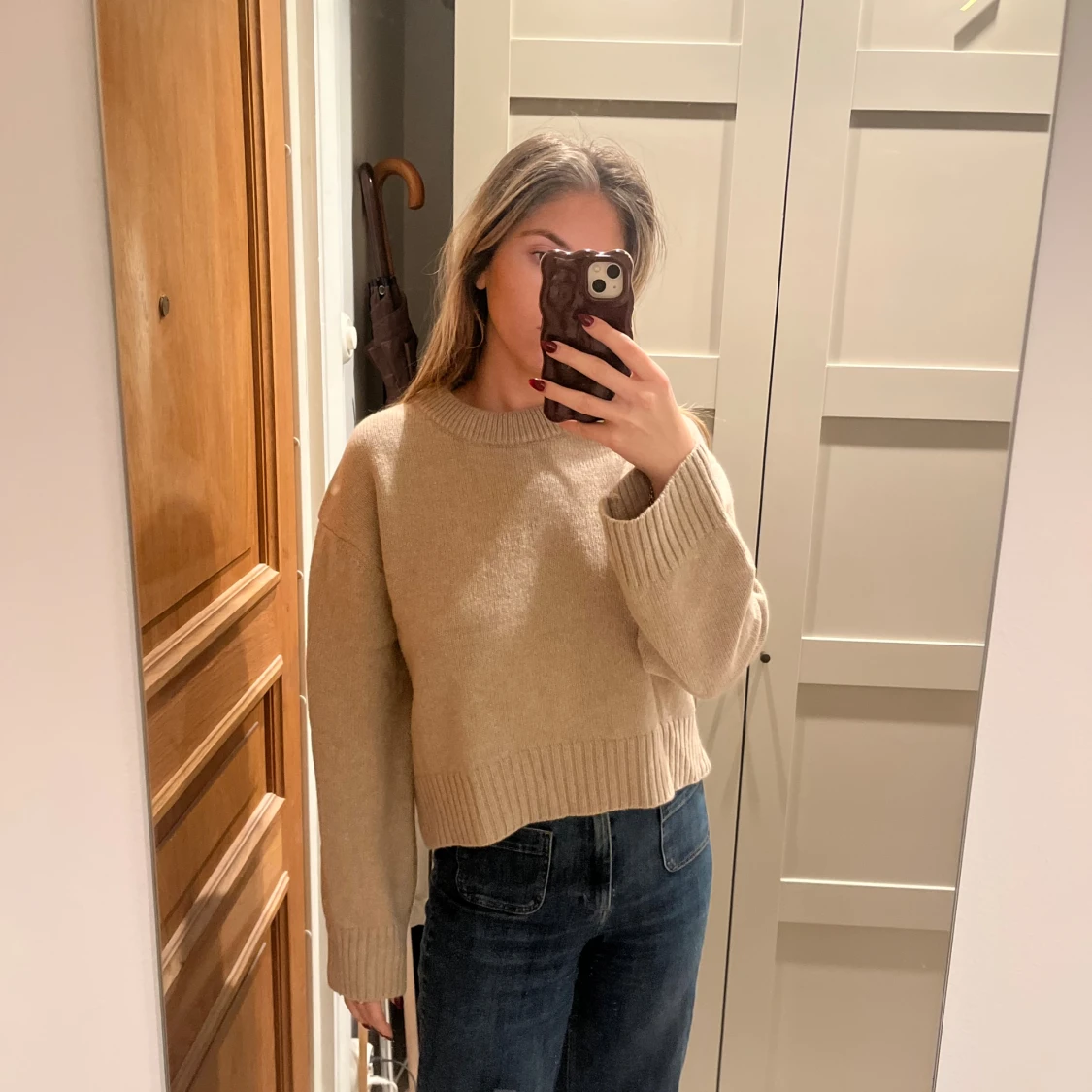 Wakakuu Icons Beige stickad tröja med ribbad kant - 2