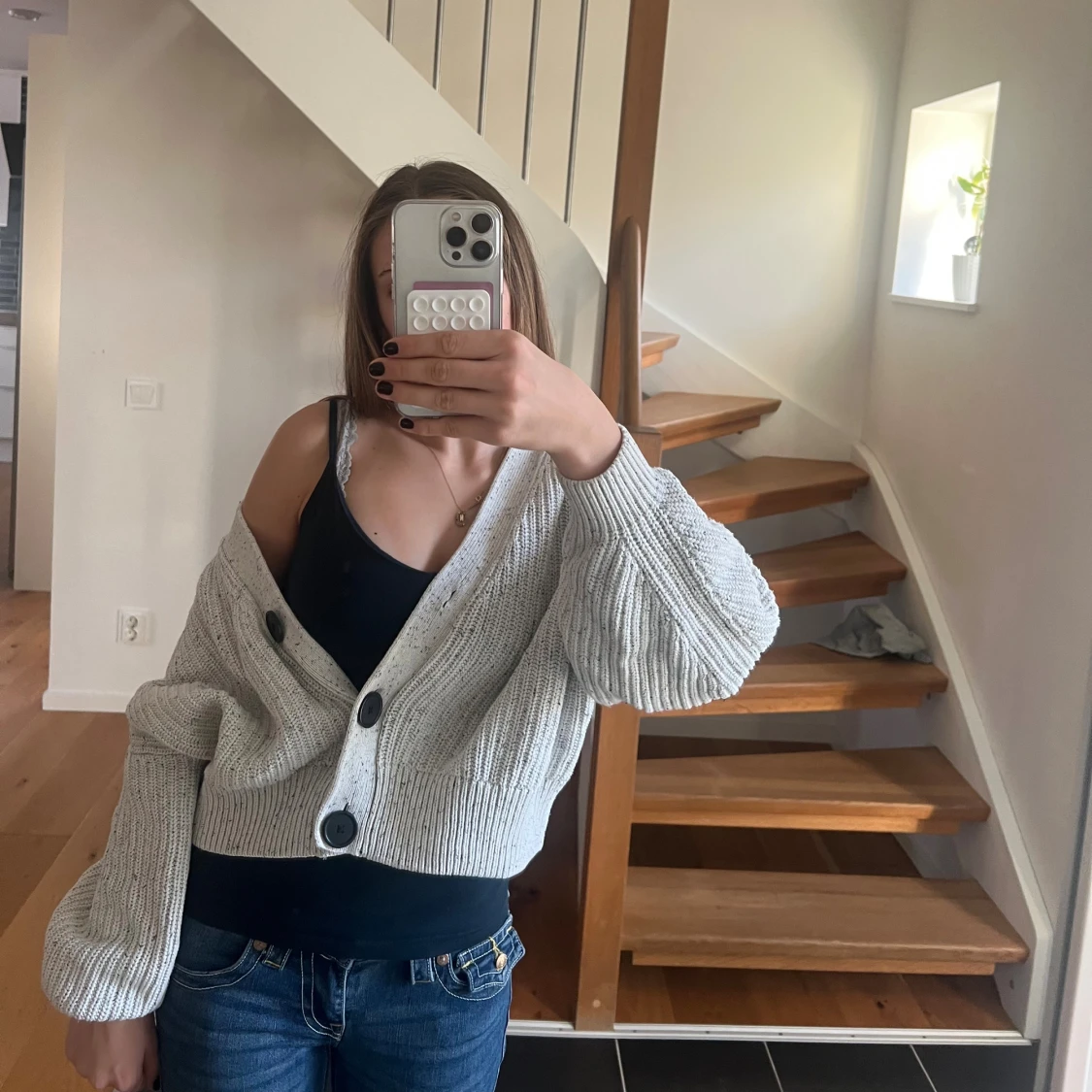 Ljusgrå chunky stickad kofta från H&M - 3