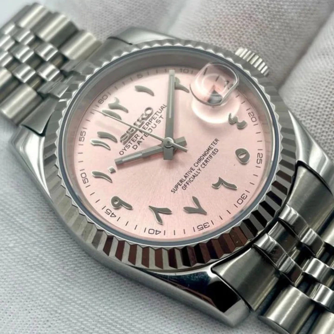 Seikmod Datejust med rosa urtavla arabic dial - 2