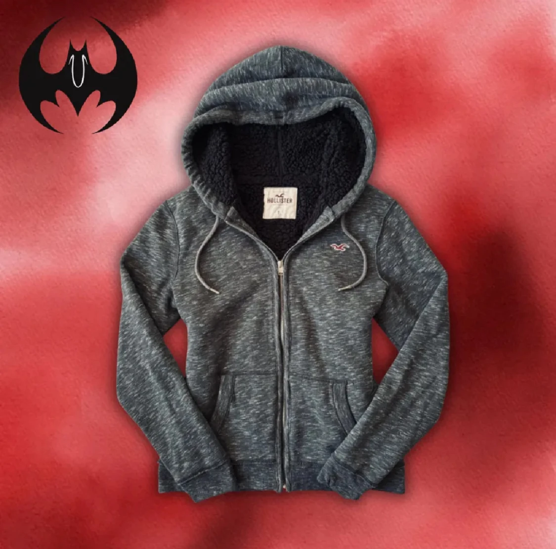 Mörkgrå fodrad zip hoodie Hollister