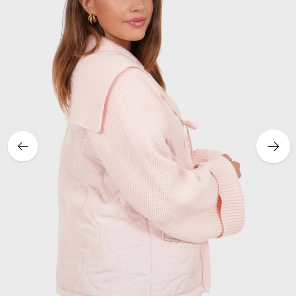 Ljusrosa quiltad cardigan jacka med knyt - 2