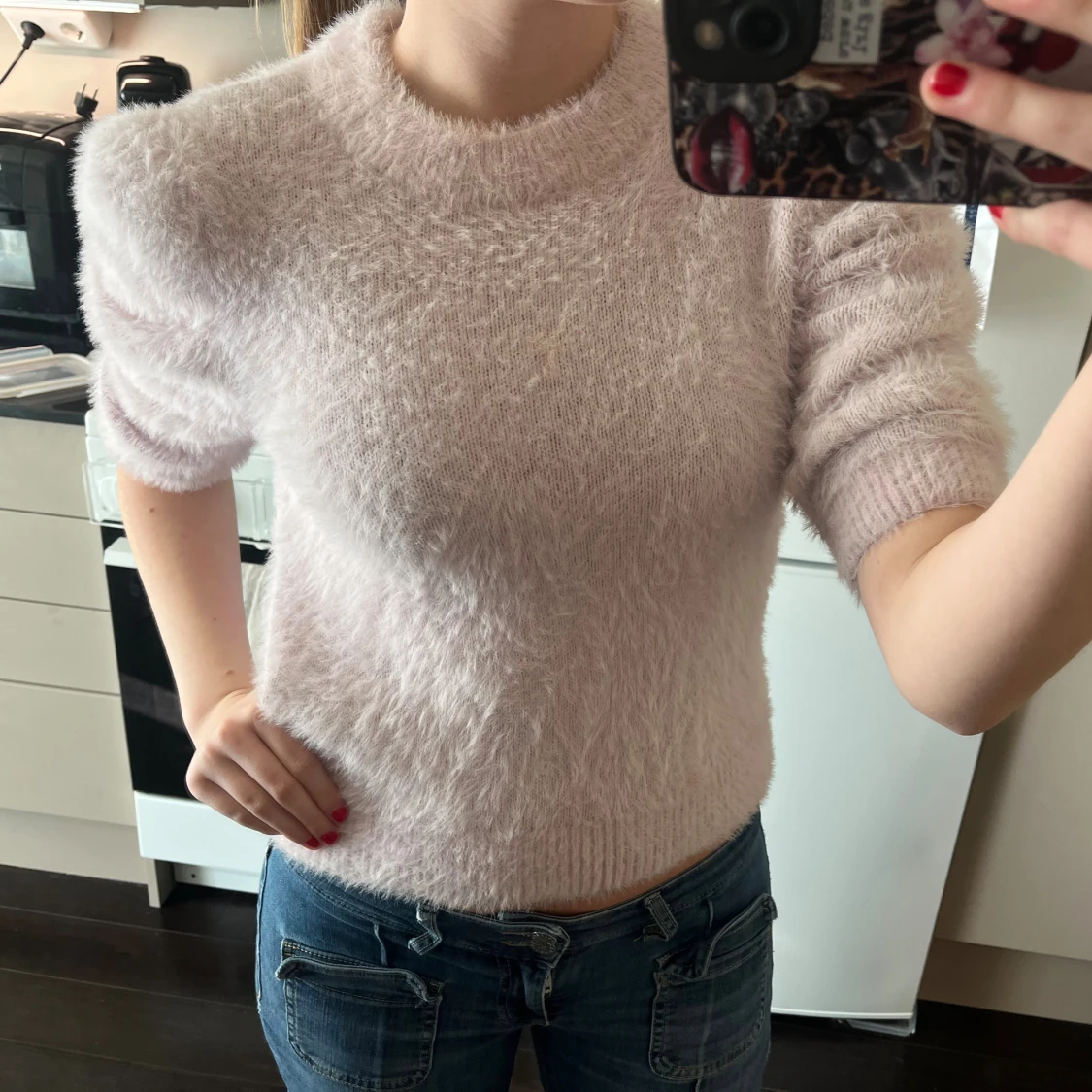 Ljusrosa fluffig stickad tröja VRS XS - 1