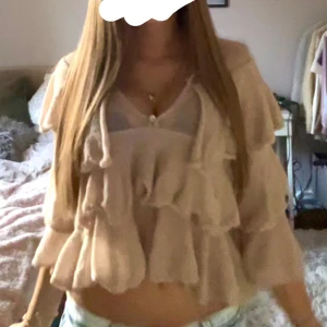 beige rosa volangblus zara - Supersöt beige ljusrosa blus med flera volanglager och små knapp. Blusen är croppad och har trekvartsärmar, vilket ger en luftig och romantisk känsla. Perfekt för dig som gillar en feminin och trendig stil. aldrig använd! pris kan diskuteras vid snabb affär 