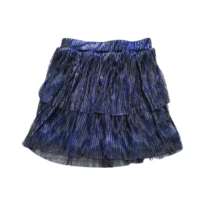 Blå plisserad kjol - Supersnygg blå kortkjol i sammet med plisserade volanger och tunna vertikala ränder. Kjolen har en elastisk midja och glansig finish som ger en cool look. Perfekt för dig som vill sticka ut med en trendig och bekväm kjol.