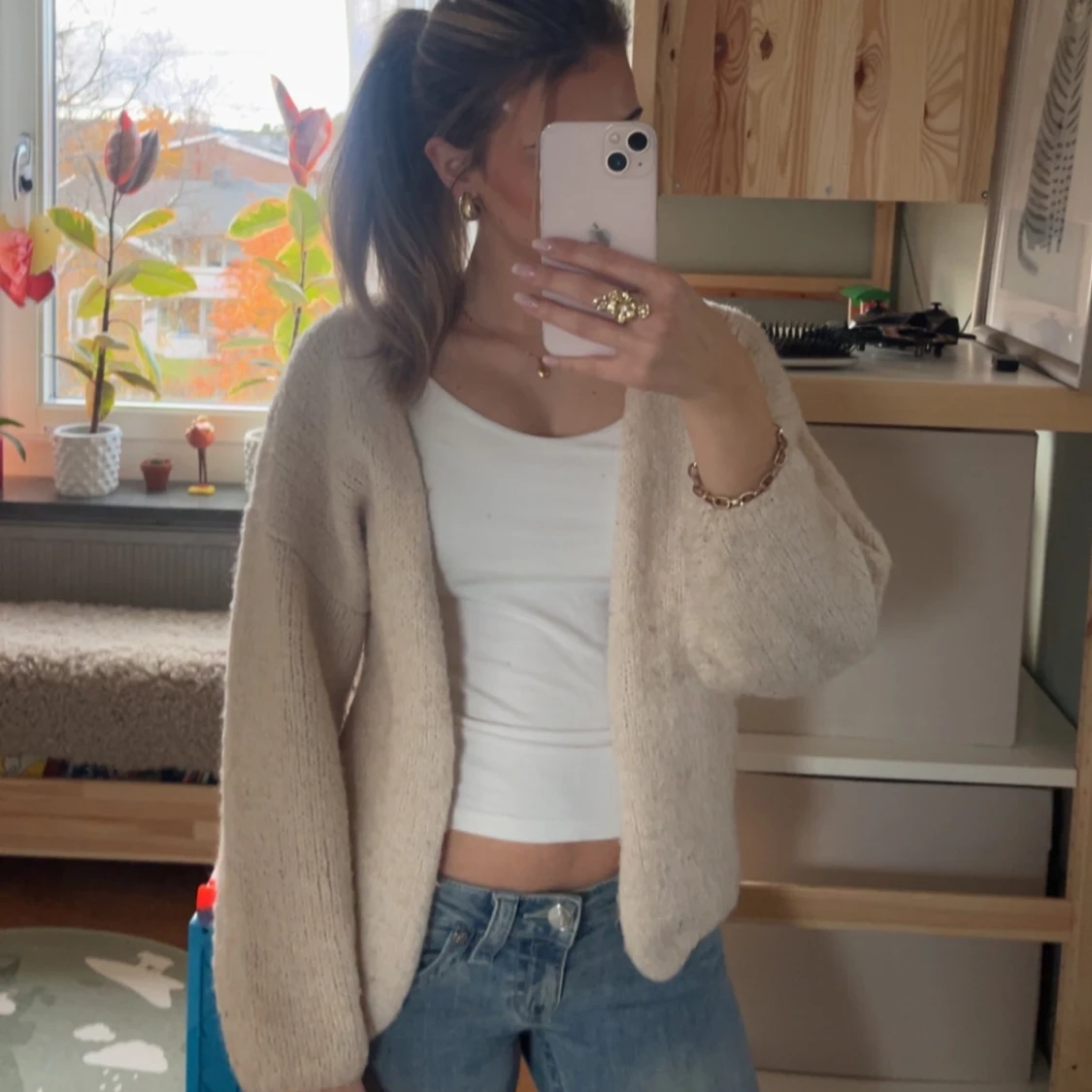 Beige stickad kofta med loose fit