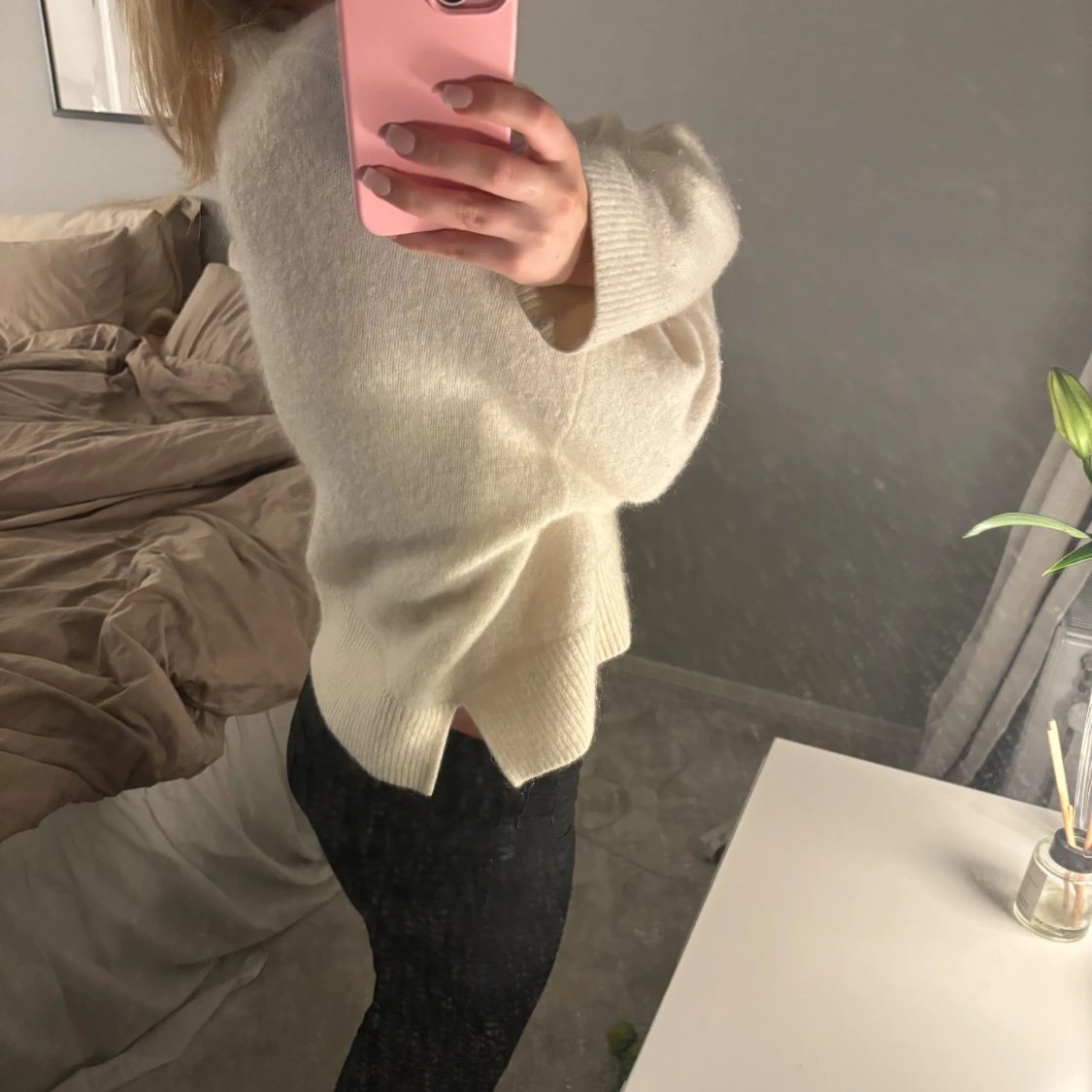 Beige stickad polotröja - 2