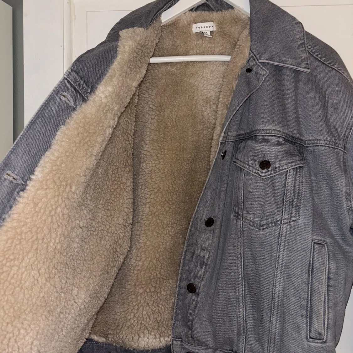 Grå jeansjacka med teddyfoder Topshop - 3