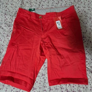 Röda bomullsshorts i klassisk modell - Snygga röda shorts i klassisk rak modell med fickor i sidorna och bälteshällor. Tillverkade i mjuk bomull, perfekta för varma dagar. Stängs med knapp och dragkedja framtill. Enkla att matcha med t-shirt eller skjorta.