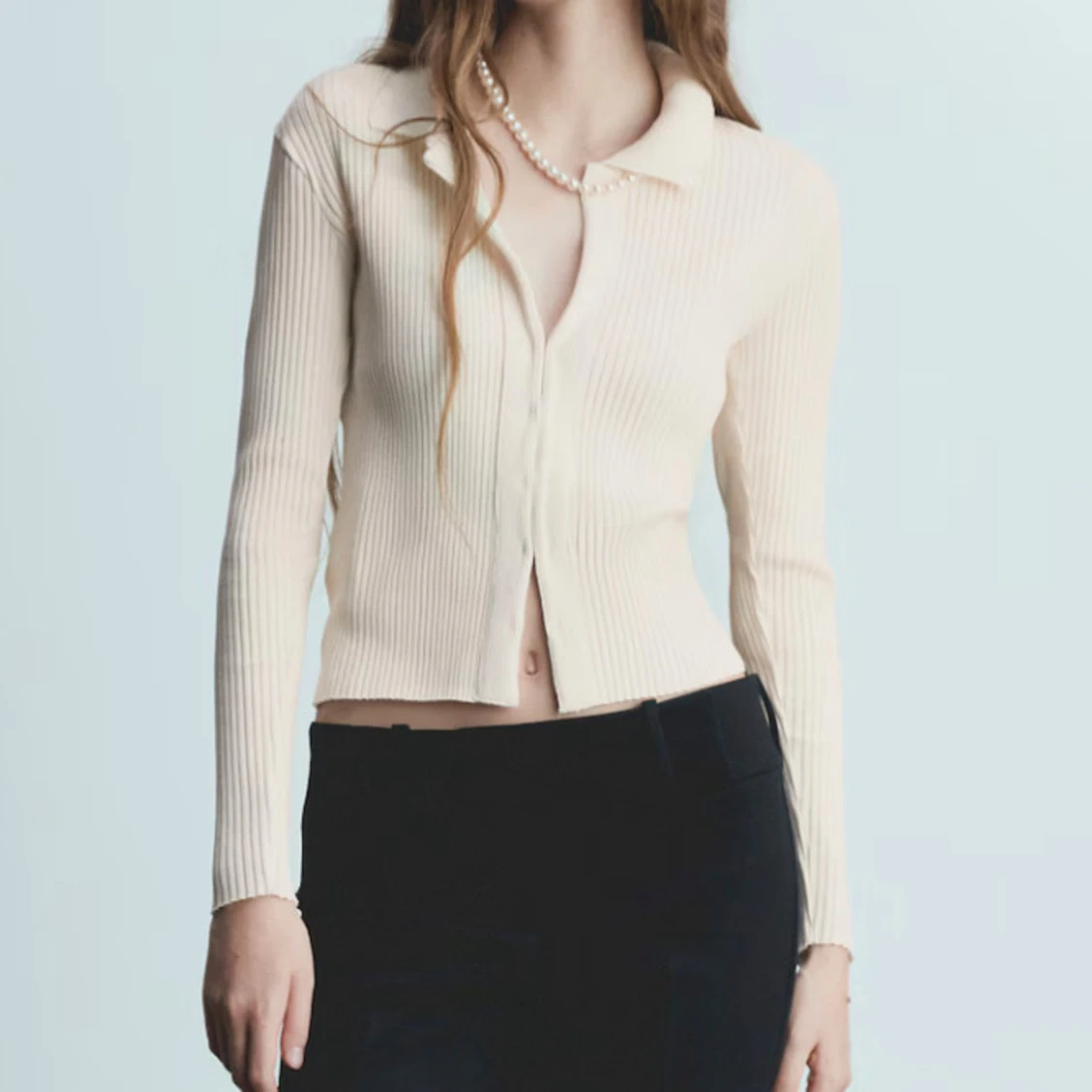 Ribbad cardigan med hyskor - 1