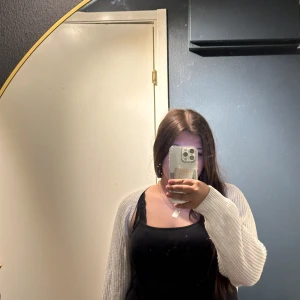 Beige stickad kofta/cardigan med lång ärm - Säljer en vit stickad kofta med lång ärm och ribbad struktur. Koftan är loose fit och har en enkel, stilren design utan knappar eller dragkedja. Perfekt att slänga över en topp för en chill look. Fråga gärna om mått eller fler bilder!