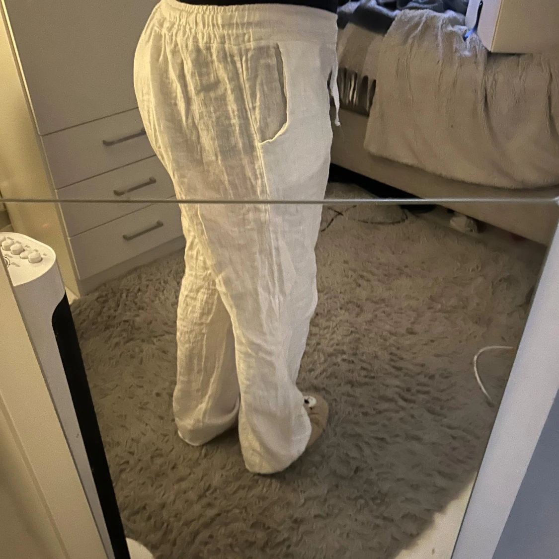 Vita linnebyxor med snörning - 1