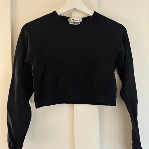 Svart croppad tröja från FB Sister - Svart croppad tröja från FB Sister i storlek L. Tröjan har långärmade ärmar och en enkel, stilren design med rund hals. Materialet är mjukt och känns bekvämt mot huden, perfekt för att matcha med höga jeans eller leggings.