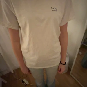 Vit Hov1 Tour 23 t-shirt - Vit t-shirt från Hov1 med liten krona tryckt på bröstet och stort tour-tryck på ryggen med alla turnédatum och platser. Modellen är klassisk med korta ärmar och rund hals. Perfekt för dig som gillar svensk musik och vill ha en unik merch-tröja.