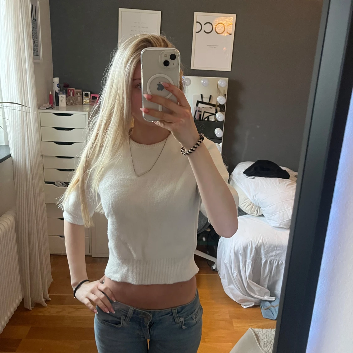 Vit croppad stickad topp