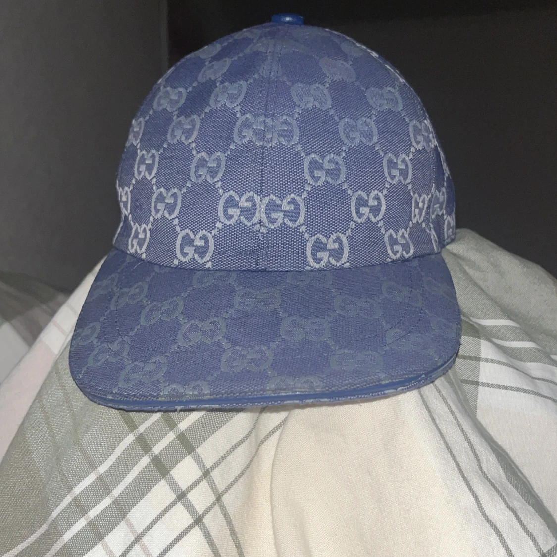 Blå Gucci keps med GG-mönster