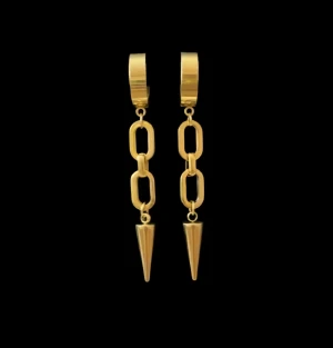 Guldiga örhängen med  konformad avslutning - Finns även i guldpläterad variant.  Priset avser ett par örhängen  Material: Guldpläterat på  rostfritt stål Längd: ca 5,0 cm Nickelfria och handgjorda  