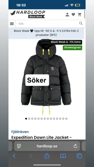 SÖKER STOLEK S - Söker en svart fjäll räven jacka i stolek S, mörk blå funkar dd med💞