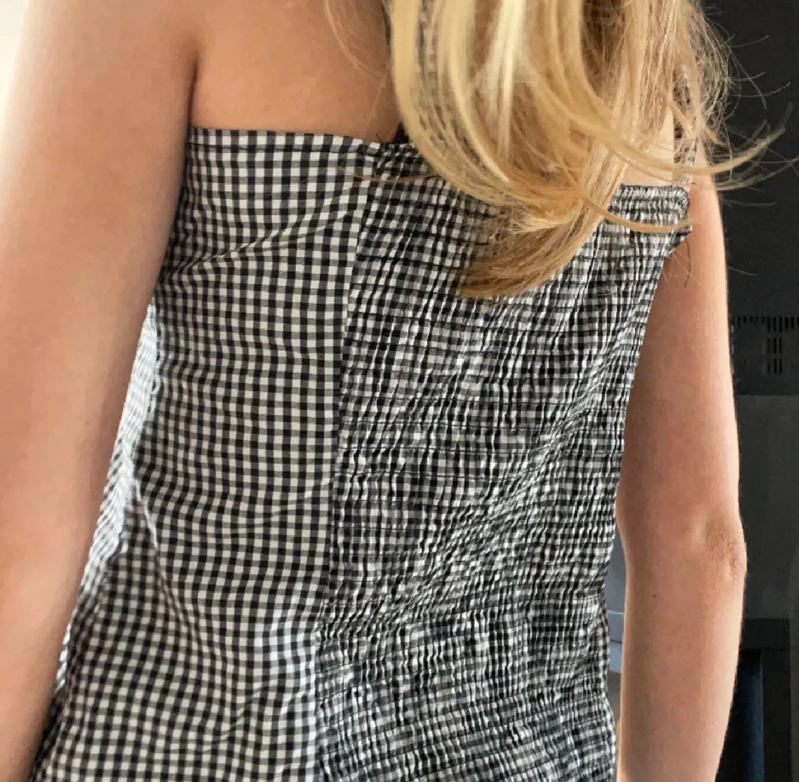 Svartvit rutig korsett med knyt - 1