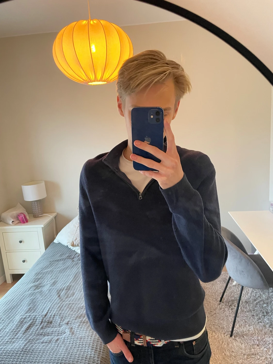 Marinblå stickad half zip från These Glory Days - 2