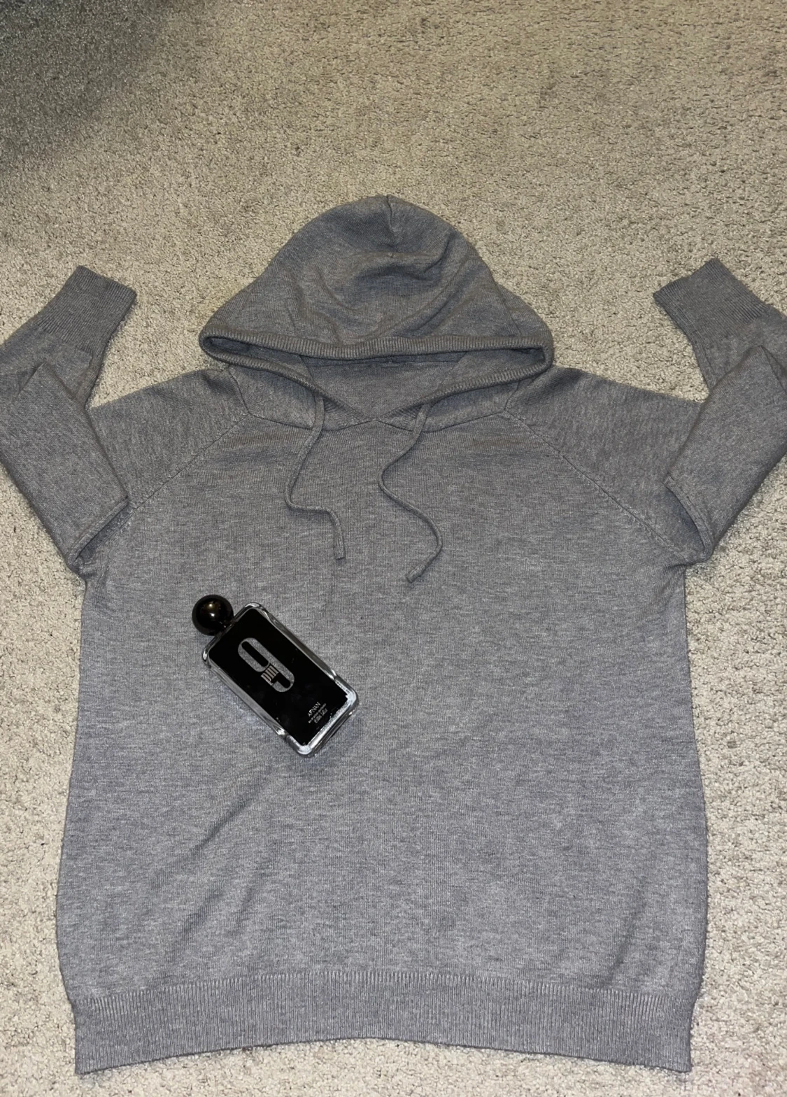 Grå Kashmir hoodie med snörning - 2