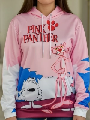 Rosa hoodie - Rosa hoodie med tryck av Rosa Pantern och Inspektör Clouseau. Polyester.