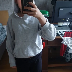 Grå hoodie från Gina Tricot - Mysig grå hoodie från Gina Tricot med huva och stor magficka. Tröjan är stl 140 men passar 152