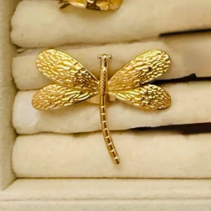 Guldfärgad ring - trollslända - Justerbar - Rostfria 