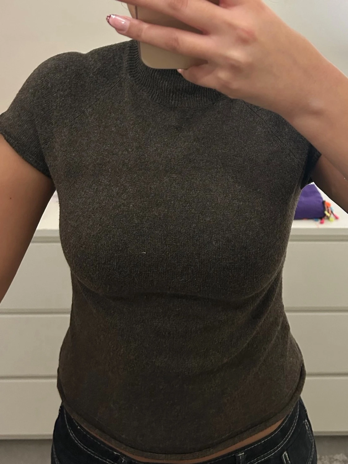 Brun stickad polotopp - 1