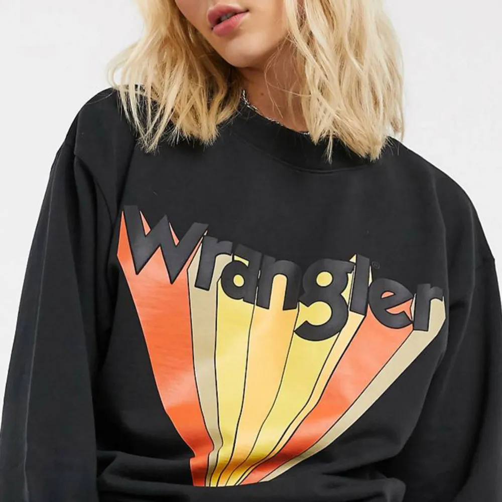 Säljer denna wrangler sweatshirt med väldigt coolt tryckt då den inte kommer till användning längre. Mycket bra skick💕 Kan användas i alla slags outfits och ger alltid en unik touch, har fått enormt många komplimanger för denna!!. Tröjor & Koftor.