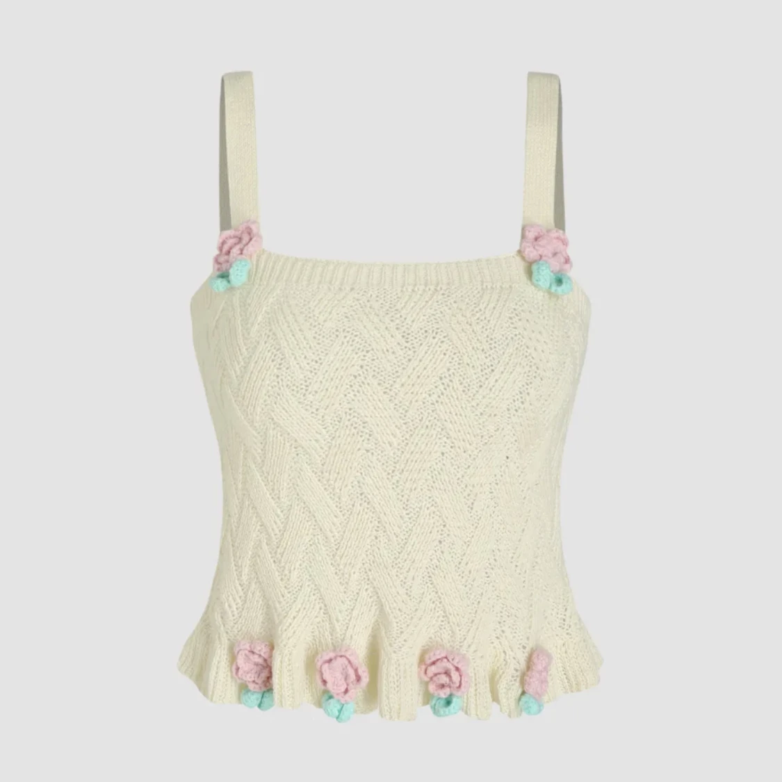 Blommig Pastell Stickad Topp