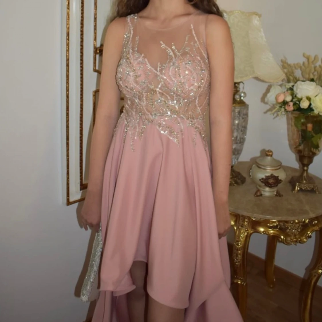 Balklänning festklänning pastell beadings små blommor och pärlor fest bal bröllop dop - 90