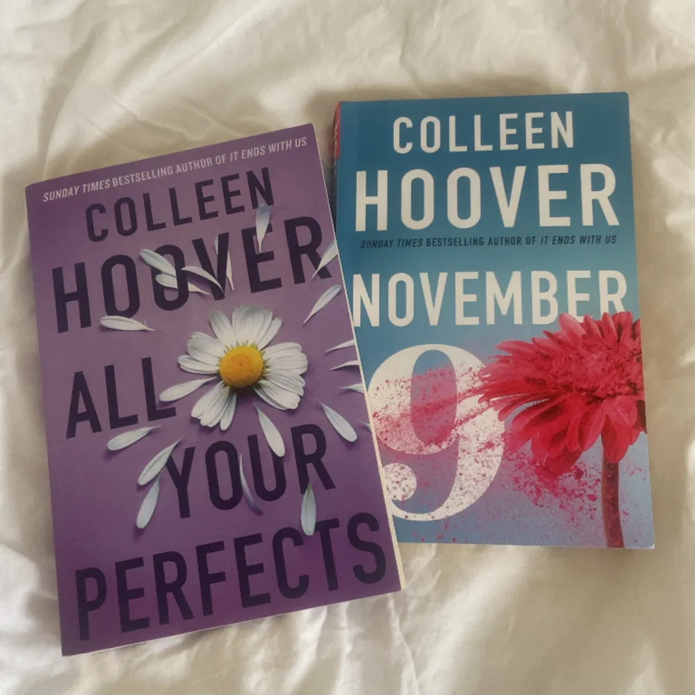 Säljer ”all your perfects” och ”november 9” skrivna av Colleen Hoover. Böckerna är aldrig använda men samtidigt ”syns” det att de inte är köpta igår. Båda böckerna är på engelska. 50kr för en 90kr för båda, nypris runt 300kr🙌. Övrigt.