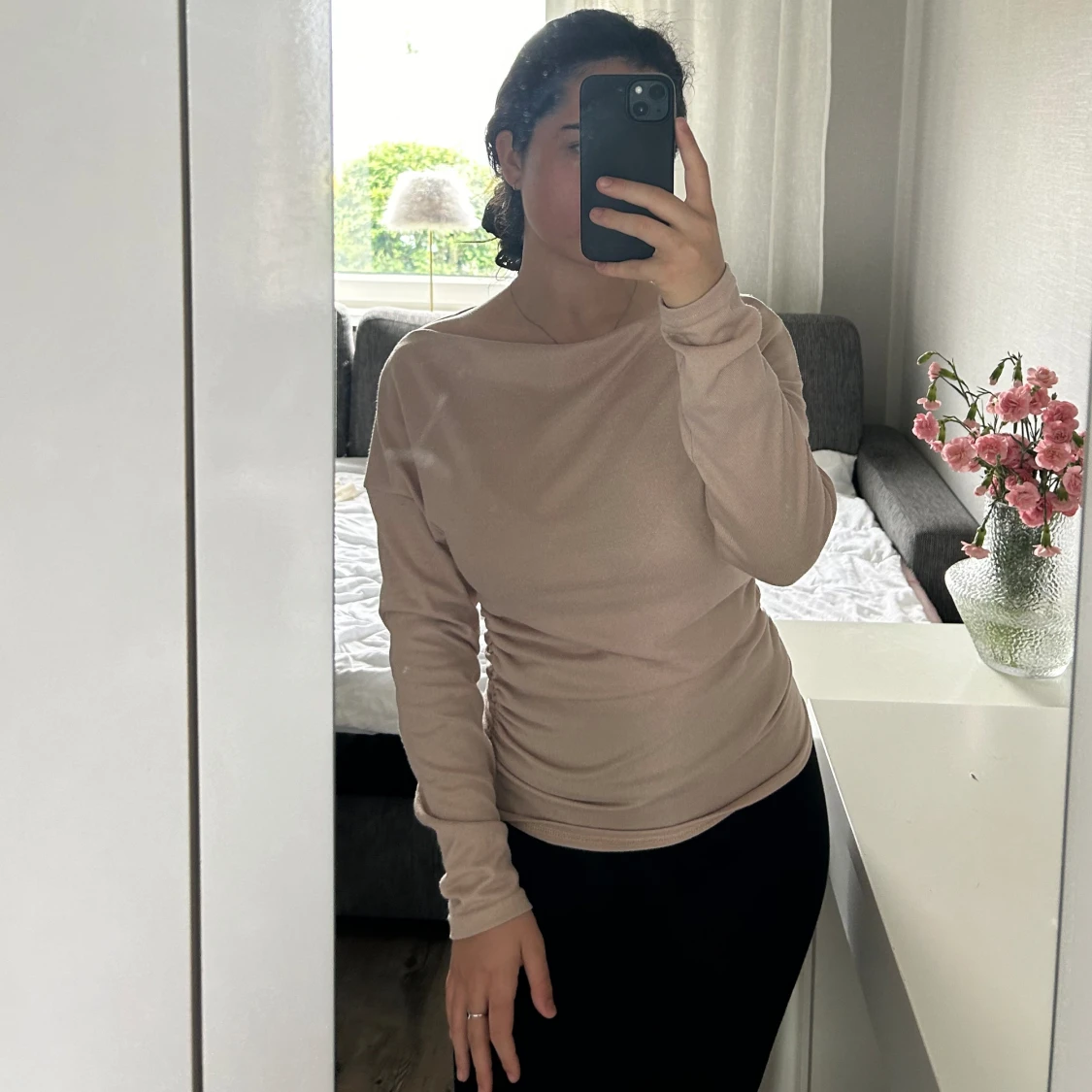 långärmad smutsrosa topp - 90