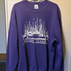 Vintage sweatshirt - Vintage collegetröja med fint tryck på framsidan i en härlig lila!🌟💜  Köparen står för frakten!📦🤠