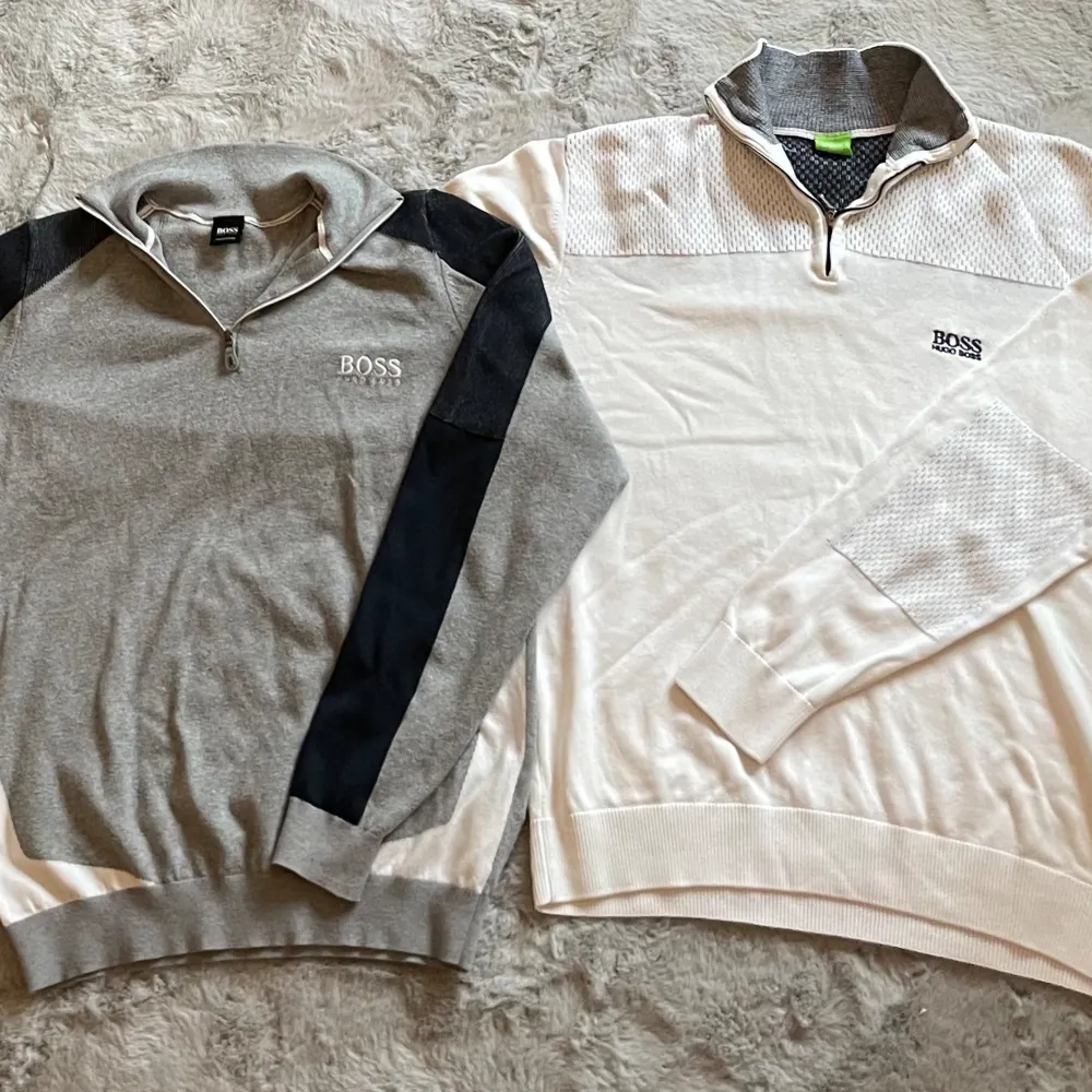 Fet bundle på 2 Hugo Boss halfzip tröjor! Båda är i bra skick och tagits hand om väl🔥  Säljer då dom inte kommer till användning längre tyvärr.   ‼️🚨Nypris på båda är ungefär 1000-1500kr, jag säljer för endast 650kr🚨‼️ (Kan sänka vid snabb affär😁) . Hoodies.