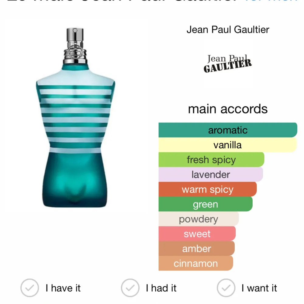 JPG Le Male EdT 2ml test/sample Ordinariepris 950 för 75 ml Frakt 18kr betalas av köparen . Perfume.