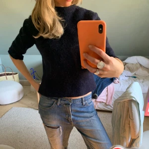 Ull tröja med Trekvartsärmar  - Mjuk ulltröja, mörkblå ❤️