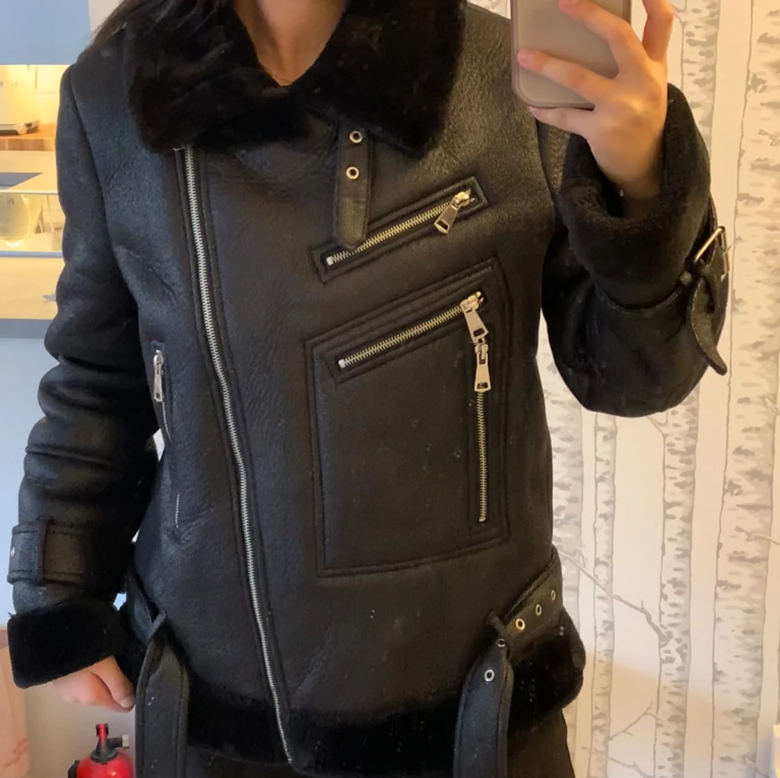 Fodrad Faux-läderjacka  - 90