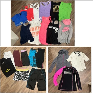 Träningskläder 50 kr/st - Storlekar från s-m  50 kronor/stycket, går att få paketpris!  (Mjuka tunna träningsbyxor med gul cirkel på bilden är storlek L och kostar 100 kr) 