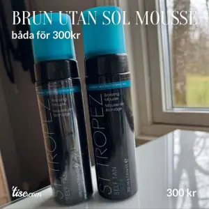 ST Tropez Dark mousse 200 ml Ena är helt ny och andra är ca hälften kvar.  Bra om man vill bli brun snabbt och håller längre. Nypris: 499kr/st Säljs tillsammans för 300kr