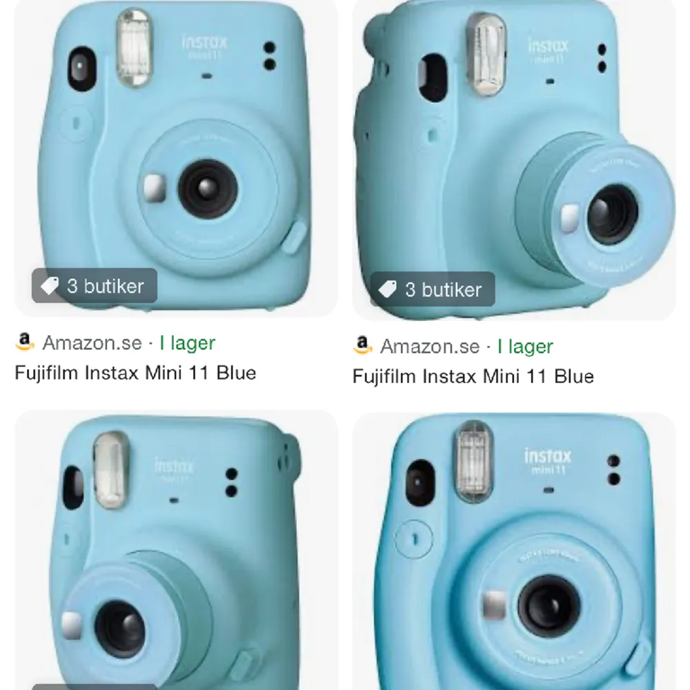 Säljer min ursnygga polaroid kamera (fujifilm Instax mini 11) i färgen babyblue från Clas ohlson🩵 📸 Endast använd vid ett tillfälle, därav 4 bilder kvar i kameran + batterier. Kommer i orginalbox   Pris: 500 kr (nypris 800 kr). Övrigt.